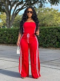 Women Off Shoulder Top Vest Loose Pants Set Casual Look CY-1107
