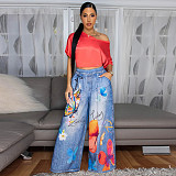 Fashionable Casual Printed Wide-Leg Trousers YF-10833