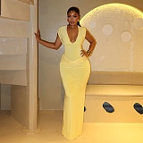Sexy V-neck Sleeveless Pleated Bodycon Dress JY-303386