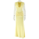 Sexy V-neck Sleeveless Pleated Bodycon Dress JY-303386