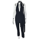 Sexy Solid Color V-Neck Tie-Up Slim Fit Jumpsuit JY-006275