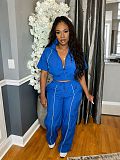 Fashionable Woven Color-Blocked Striped Top and Wide-Leg Pants Two-Piece Set RS-391526
