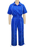 Fashionable Woven Color-Blocked Striped Top and Wide-Leg Pants Two-Piece Set RS-391526