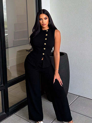 Fashionable Sleeveless Casual Trousers Two-Piece Set XMSM-5800