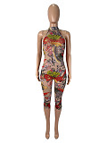 Sexy Fashion Net Sheer Flower Print Tight Backless One-Piece Pants SHD-9540