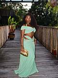Sexy Solid Color Halter Neck Strapless Short Top and Skirt Two-Piece Set QZ-8092
