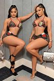 2026 Sexy Leopard Print Rose Halter Bikini Shorts Two-Piece Set FC-1456