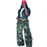 Trendy Hot Girl Wide-Leg Camouflage Jeans With Side Fur RS-60301