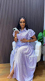 Fashion Striped Short-Sleeve Loose-Fitting Slit Midi Dress QZ-6290