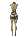 Fashion Letter Print Crossover Halter Neck Deep V Backless Jumpsuit Shorts RS-26105