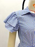 Fashion Striped Short-Sleeve Loose-Fitting Slit Midi Dress QZ-6290