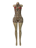Fashion Letter Print Crossover Halter Neck Deep V Backless Jumpsuit Shorts RS-26105