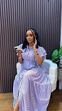 Fashion Striped Short-Sleeve Loose-Fitting Slit Midi Dress QZ-6290