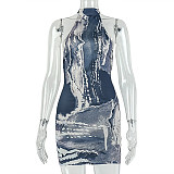 Sexy Printed Sleeveless Halter Neck Short Bodycon Dress JY-303692