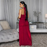 Sexy Solid Color Rhinestone Sleeveless Lace-up Slit Dress CYA-902241