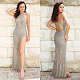2026 Sexy Rhinestone Halter Neck Backless Slit Dress NY-3761
