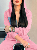 Casual Denim Patchwork Zipper Long-Sleeve Wide-Leg Pants Set RS-8000