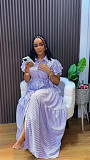 Fashion Striped Short-Sleeve Loose-Fitting Slit Midi Dress QZ-6290