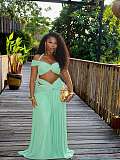 Sexy Solid Color Halter Neck Strapless Short Top and Skirt Two-Piece Set QZ-8092