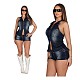 Fashionable Stretch Denim Backless Sleeveless Shorts Set MEM-88683