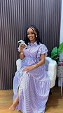 Fashion Striped Short-Sleeve Loose-Fitting Slit Midi Dress QZ-6290