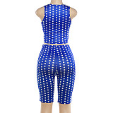2026 Sexy Polka Dot Print Low-Cut Tight Top and Shorts Set XS-00605