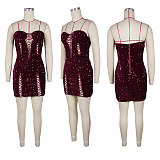 Fashionable Elastic Hollow-Out Strapless Bodycon Sequin Mini Dress NY-3865