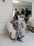 Casual Loose Collared Cardigan Printed Shirt and Trousers Two-Piece Set QZ-7712
