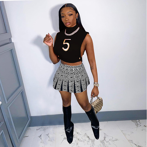 Sexy Tweed Embroidered Print Short Skirt Two-Piece Set NY-2352