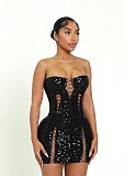 Fashionable Elastic Hollow-Out Strapless Bodycon Sequin Mini Dress NY-3865