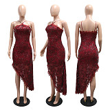 Sexy Sleeveless Sequined Irregular Fit Party Dress CYA-902186