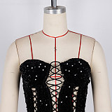 Fashionable Elastic Hollow-Out Strapless Bodycon Sequin Mini Dress NY-3865