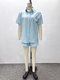 Casual Solid Color Collared Shirt and Loose Shorts Set QZ-7787