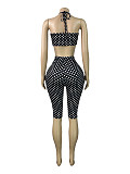 Sexy Halter Neck Strapless Polka Dot Print Skinny Five-Point Pants Two-Piece Set RS-26103