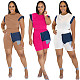 Casual Denim Patchwork Short-Sleeve Top and Shorts Two-Piece Set RS-3085
