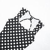 Sexy Square Neck Button-Down Backless Polka Dot Sleeveless Stretch Cropped Jumpsuit XYWL-26JP025