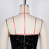 Fashionable Elastic Hollow-Out Strapless Bodycon Sequin Mini Dress NY-3865