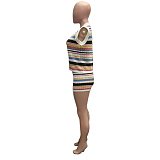 Fashion Striped Crochet Polo Shirt and Shorts Set TX-83046
