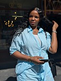 Casual Solid Color Collared Shirt and Loose Shorts Set QZ-7787