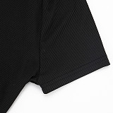 Fashionable Crew Neck Zipper Solid Color Ribbed Cross Tie Three-Quarter Jumpsuit XYWL-26RP027