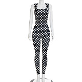 Sexy Square Neck Button-Down Backless Polka Dot Sleeveless Stretch Cropped Jumpsuit XYWL-26JP025