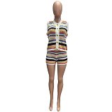 Fashion Striped Crochet Polo Shirt and Shorts Set TX-83046