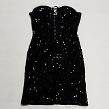 Fashionable Elastic Hollow-Out Strapless Bodycon Sequin Mini Dress NY-3865