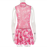 Fashion Color-Blocked Print Zipper Sleeveless High-Neck A-Line Dress JY-303908