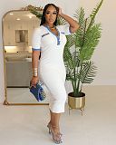 Denim Fashion Patchwork Dress With Handbags WA-77672