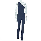Fashion Metal Ring Pleated Hollow-Out Asymmetrical Jumpsuit JY-006206