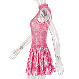 Fashion Color-Blocked Print Zipper Sleeveless High-Neck A-Line Dress JY-303908
