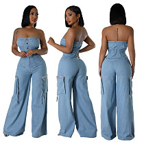 Fashionable Strapless Slim Fit Denim Jumpsuit JLX-6998