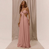 Sexy Hot Girl Hollow-Out Halter Neck Tie-Waist Loose Jumpsuit XS-90011