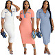 Denim Fashion Patchwork Dress With Handbags WA-77672